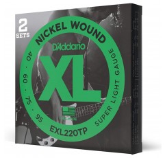 D'Addario 베이스 기타 현 - XL 니켈 베이스 현 - EXL220TP - 강력한 내구성 - 4현 베이스 기타용 - 40-95 슈퍼 라이트, 롱 스케일, 2pack