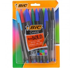 BIC Cristal Xtra Bold 스틱 볼펜, 1.6mm, 볼드 포인트, 다양한 색상, 24개 팩