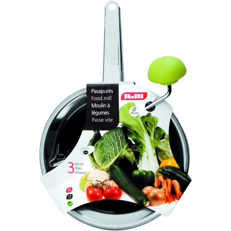 IBILI Food Mill 3 교체 가능한 디스크 스테인리스 스틸, 금속, 24cm