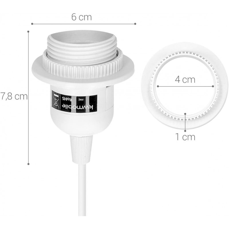kwmobile Douille E27 스위치 램프 홀더 전원 케이블 5m 화이트
