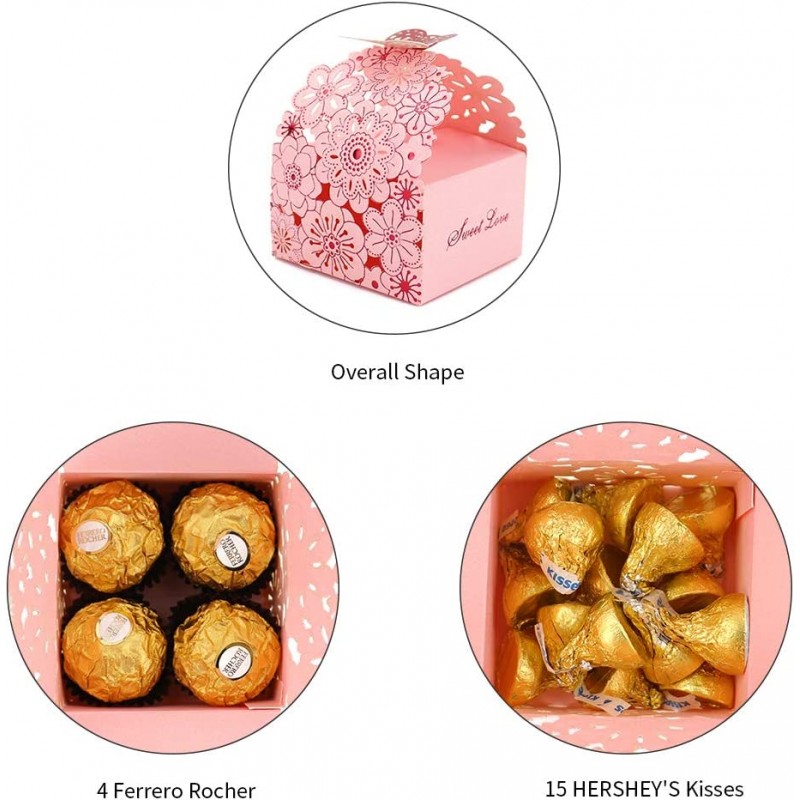 Kslong 플라워 나비 캔디 박스 생일 파티 용품 초콜릿 박스 50개/핑크 스몰