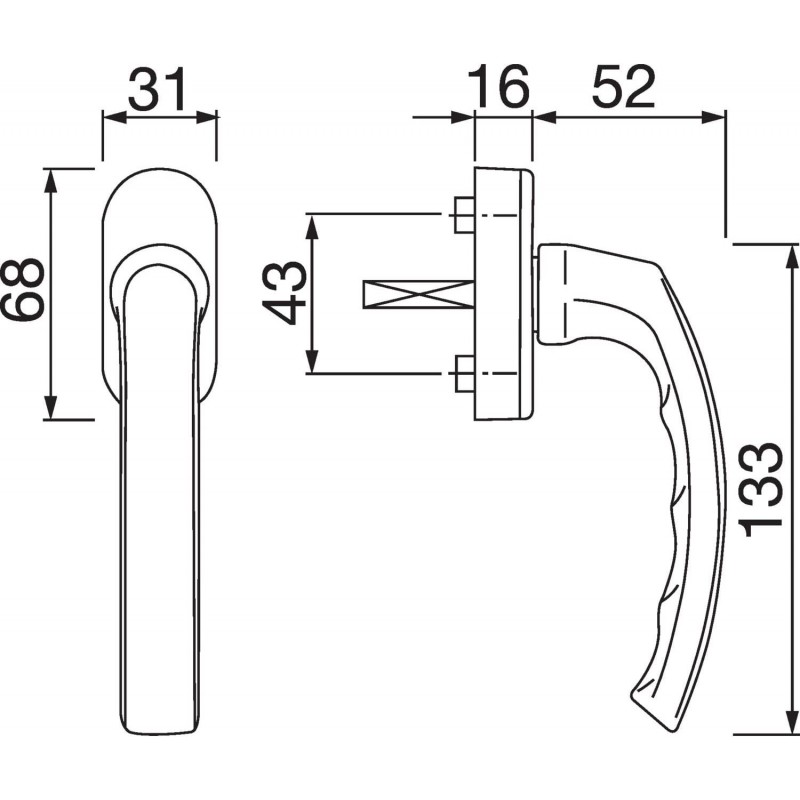 Hoppe 10761612 Luxembourg VARIOFIT 창 손잡이 양극 처리된 은색 42mm x 32mm