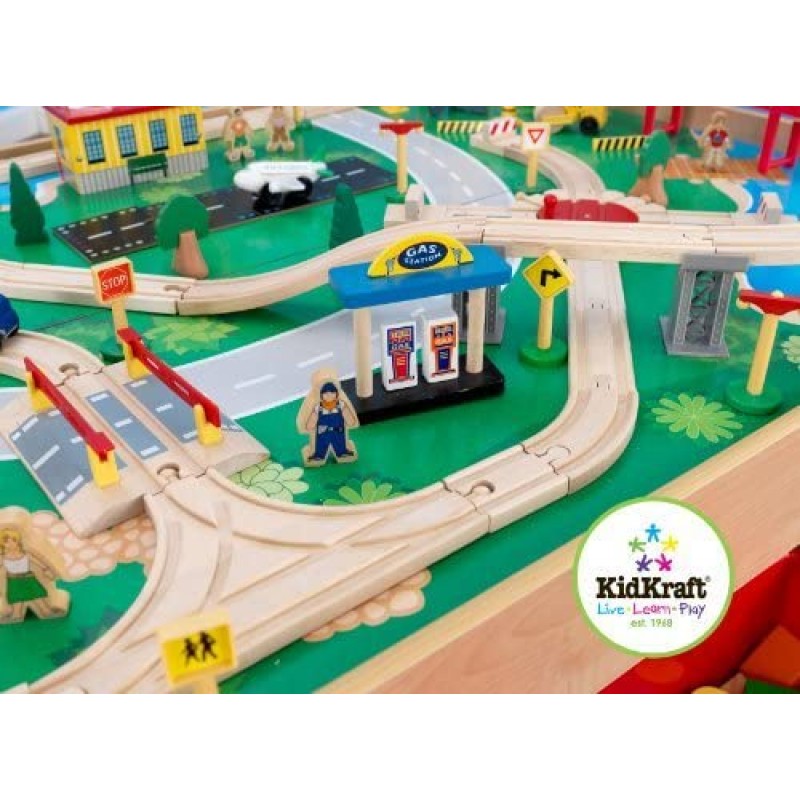 KidKraft 폭포산 우드 기차 놀이세트 120Pieces, 보관함 3개