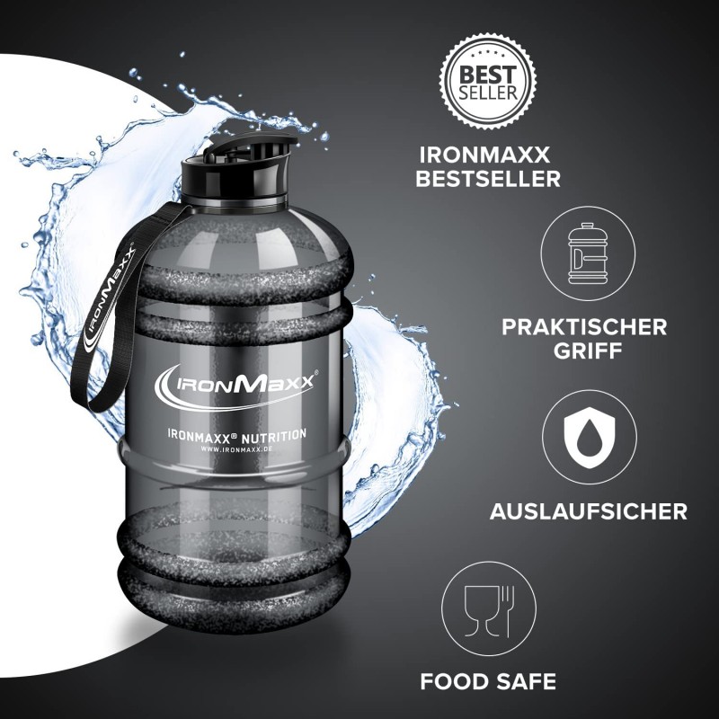 IRONMAXX 물 갤런 누수 방지 물병 BPA free 2200ml 그레이 (1팩)