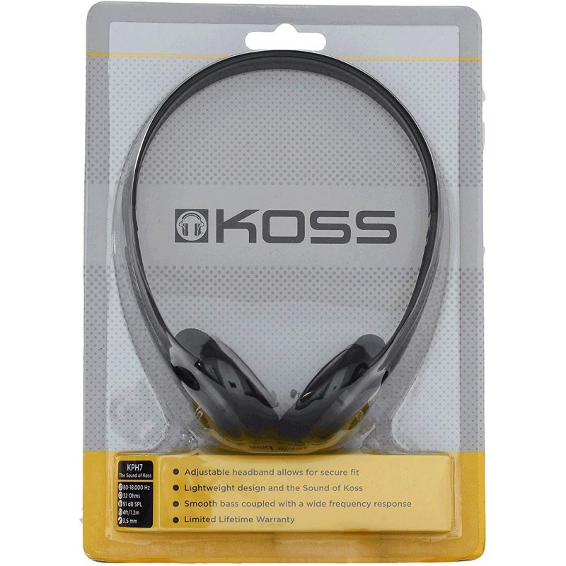 Koss KPH7 경량 휴대용 헤드폰, 블랙