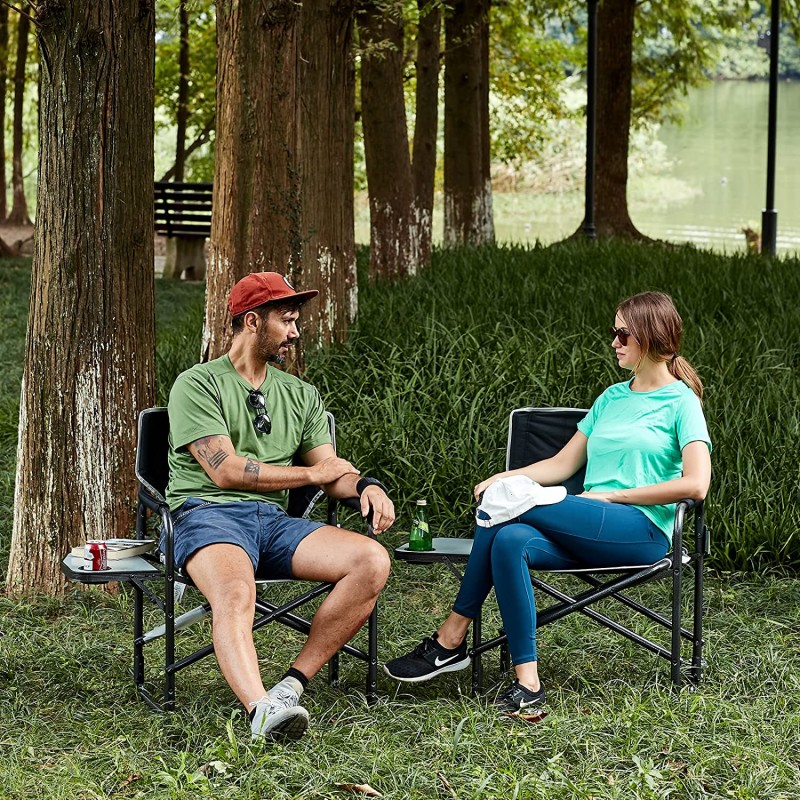 Timber Ridge 접이식 캠핑 의자 150kg 알루미늄 휴대용 초경량 낚시 의자 사이드 테이블 블랙