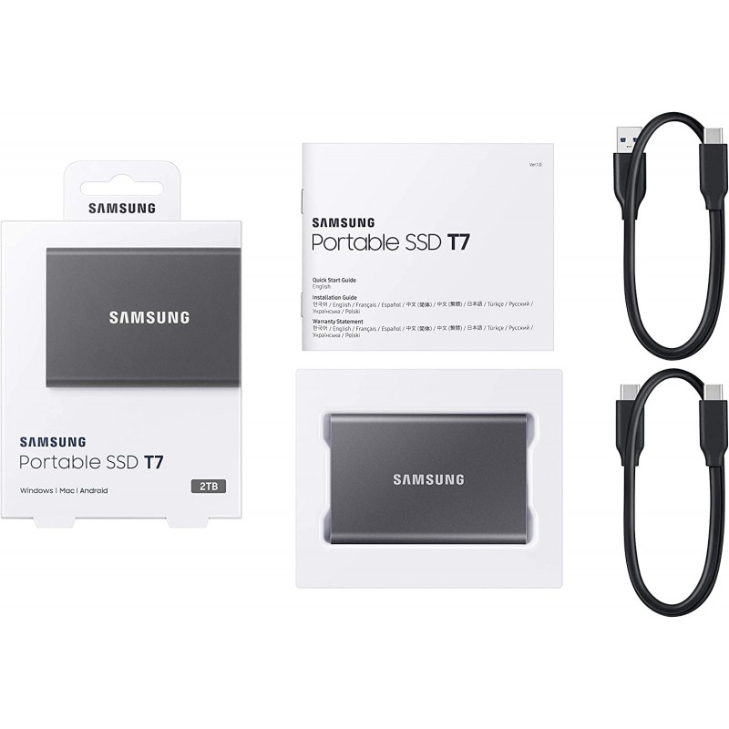 Samsung T7 휴대용 SSD 2TB USB 3.2 Gen.2 외장 SSD 티타늄 그레이 (MU-PC2T0T/WW)