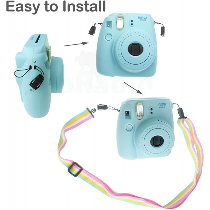 FoRapid 퀵 릴리스 카메라 스트랩 전문 숄더 넥 스트랩 Fujifilm Mini 9 8 8+ 7s 25 26 50 50s 90 210 폴라로이드 필름 카메라(레인보우-블루/옐로우/화이트/핑크)