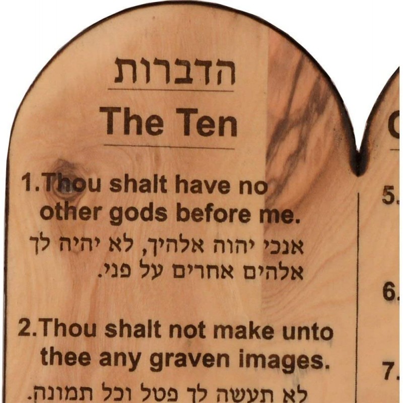 십계명 조각 베들레헴 올리브 나무 수제 6x5.5인치 히브리어 및 영어
