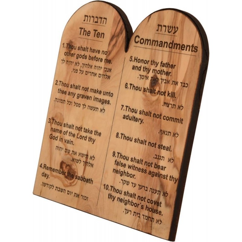 십계명 조각 베들레헴 올리브 나무 수제 6x5.5인치 히브리어 및 영어