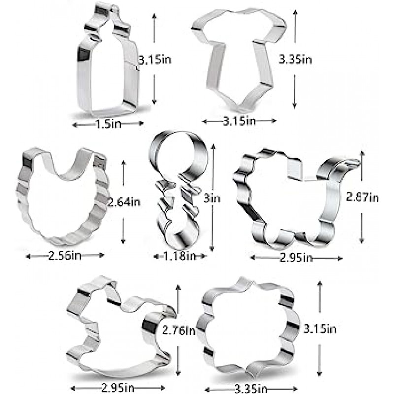 Moleou 베이비 샤워 쿠키 커터 세트, 7피스 쿠키 커터, 추가 선물 설탕 바늘 2개 포함