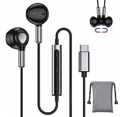 마그네틱 인이어 헤드폰 S22 S21 S20 FE A53 Huawei P40 P30 마이크 및 볼륨 조절 유형 USB 헤드폰