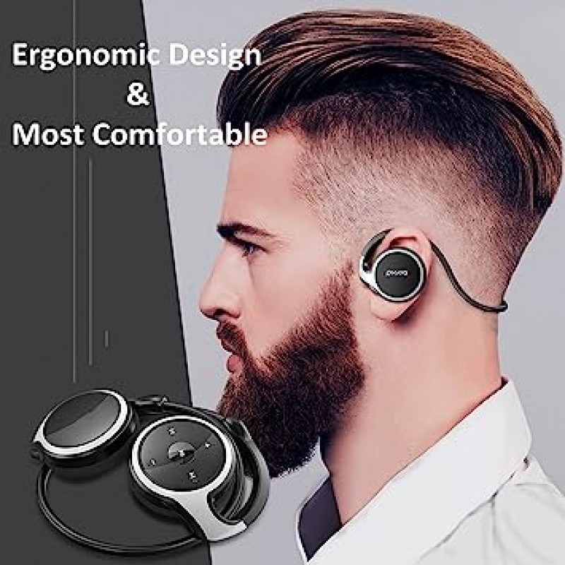 YUXUE Over-Ear Bluetooth 헤드폰 이어 후크가 있는 무선 블루투스 5.0 헤드셋