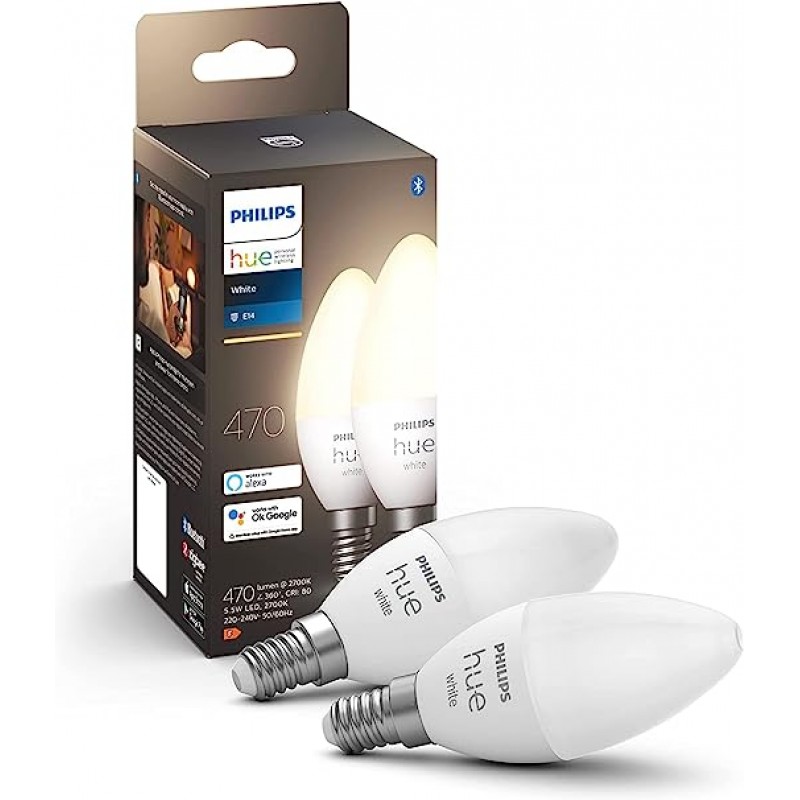 Philips Hue 필립스 휴 LED 스마트 전구 양초 470루멘 5.5W 화이트 2팩