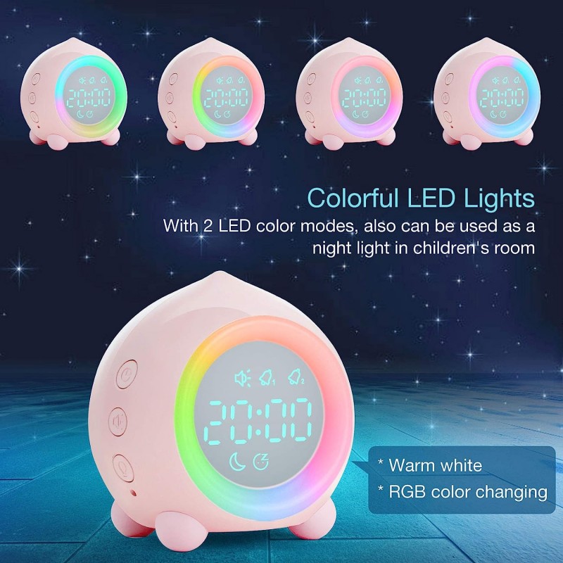 Tronisky 어린이 알람 시계 디지털, 일출 시뮬레이터, 다채로운 LED 조명이 있는 모닝콜 라이트