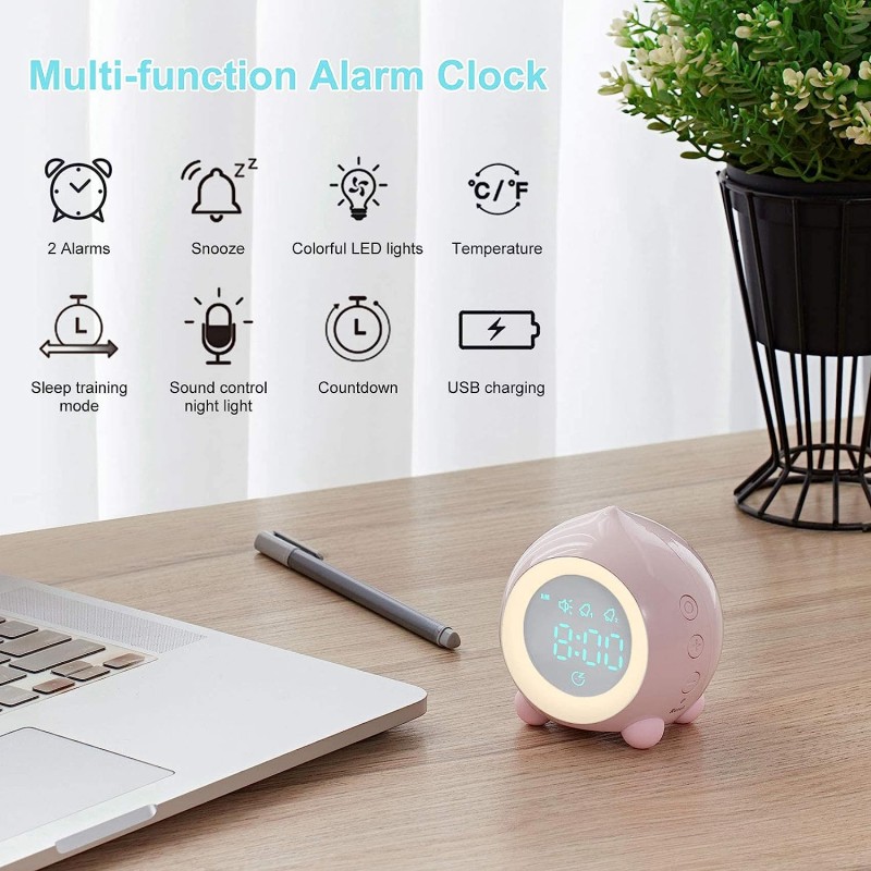 Tronisky 어린이 알람 시계 디지털, 일출 시뮬레이터, 다채로운 LED 조명이 있는 모닝콜 라이트