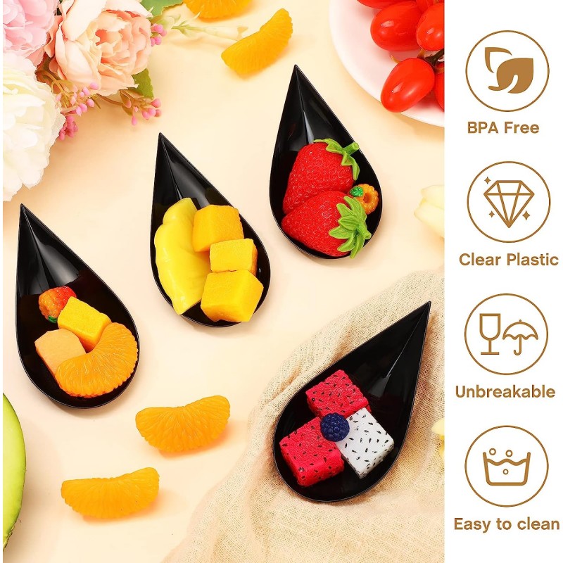 Gandeer 300 Pcs 10cm 눈물 방울 미니 전채 접시 플라스틱 숟가락 케이터링 용품