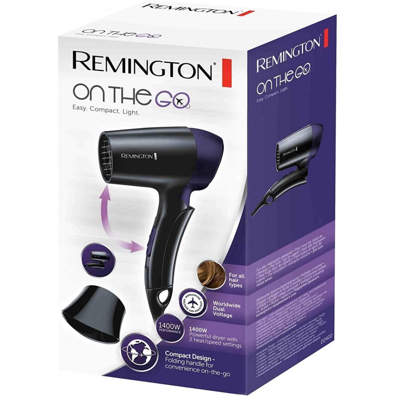 Remington 헤어 드라이어 초소형 및 접이식 1400W, 120/220-240V 여행용 헤어 드라이어