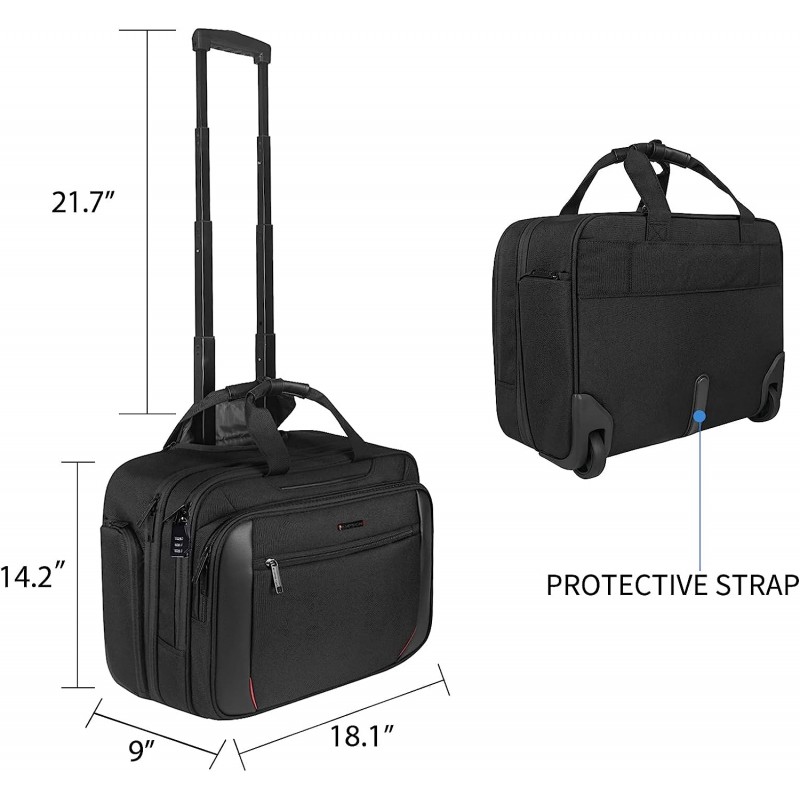 EMPSIGN 롤링 노트북 가방, 17.3인치 비즈니스 서류 가방