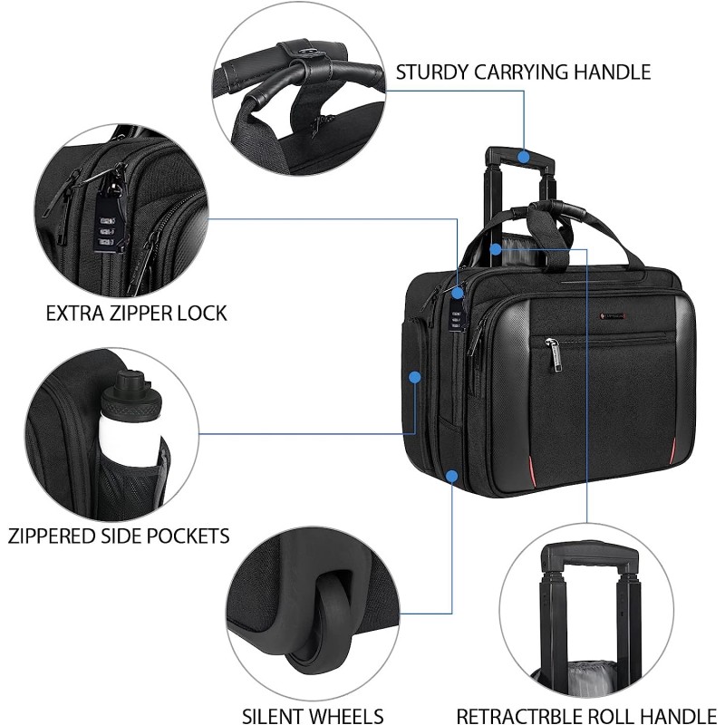 EMPSIGN 롤링 노트북 가방, 17.3인치 비즈니스 서류 가방