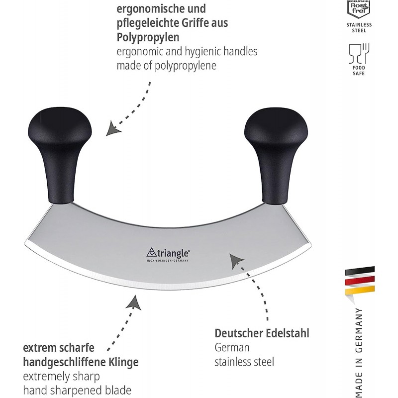 triangle 다지기 칼 - 9인치 메잘루나 칼 및 피자 커터, 강화 스테인리스 스틸 곡선 블레이드