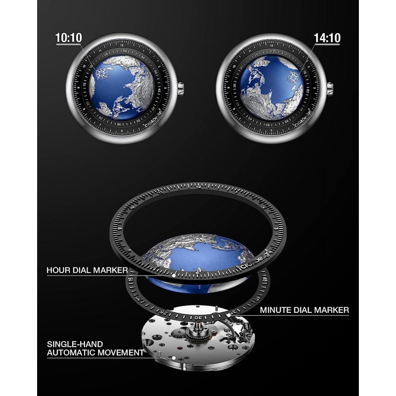 CIGA 디자인 기계식 자동 시계 블루 플래닛 U 시리즈-티타늄/세라믹 케이스 사파이어 크리스탈 불소 고무
