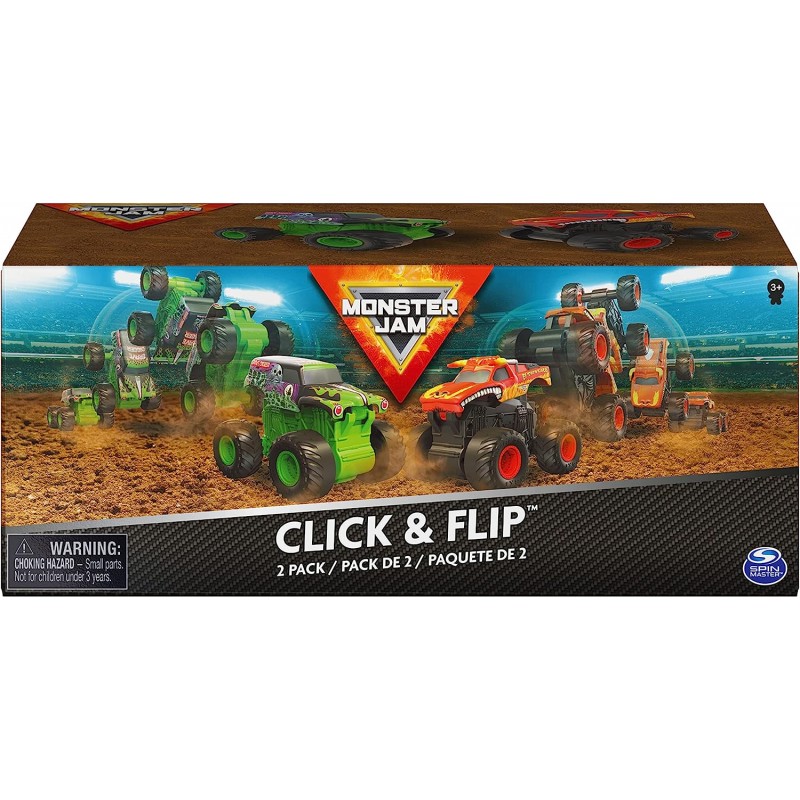 Monster Jam, 2팩 공식 Grave Digger 및 El Toro Loco Clip & Flip Monster Trucks, 1:43 스케일