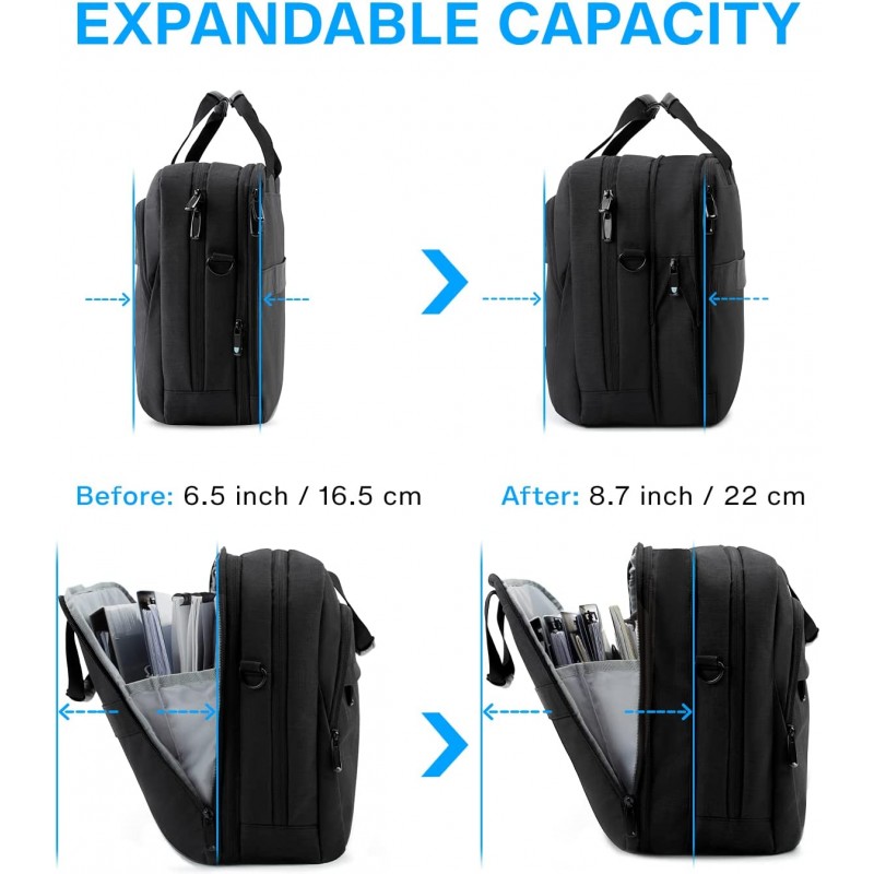 18.4인치 노트북 가방, BAGSMART 확장형 서류 가방 블랙