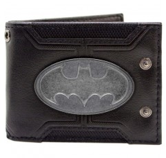 DC Batman 배트맨 뱃지 더블 버튼 다크 블랙 가죽 지갑 이중