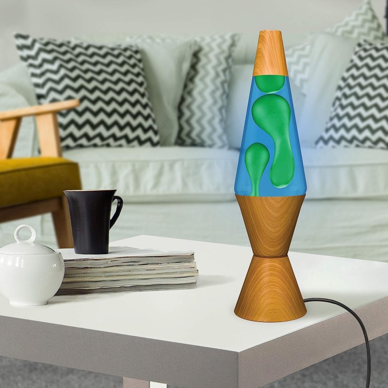 LAVA LAMP 라바 램프 나무 옐로우/블루 알루미늄 유리 25W 녹색 14.5인치