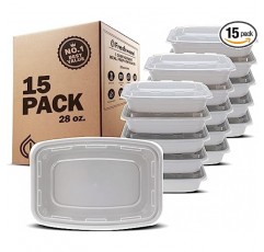 Freshware 식사 준비 용기 [15팩] 뚜껑이 있는 도시락 상자 BPA프리