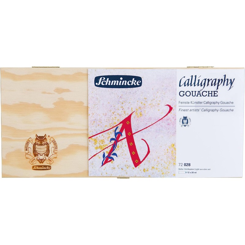 물감세트 schmincke 쉬민케 구아슈 12 x 20ml 나무 상자에 담긴 고급 캘리그래피 20ml(12개 팩)