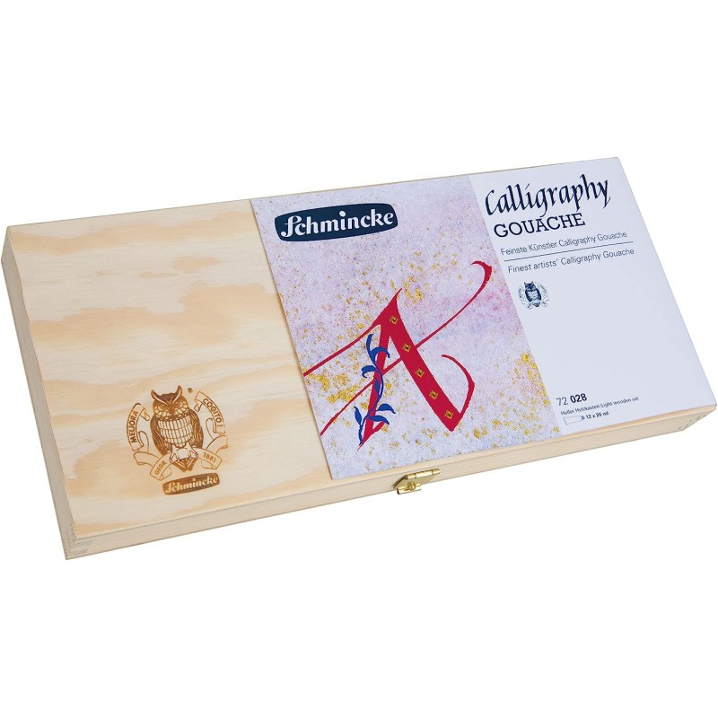 물감세트 schmincke 쉬민케 구아슈 12 x 20ml 나무 상자에 담긴 고급 캘리그래피 20ml(12개 팩)