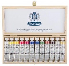 물감세트 schmincke 쉬민케 구아슈 12 x 20ml 나무 상자에 담긴 고급 캘리그래피 20ml(12개 팩)