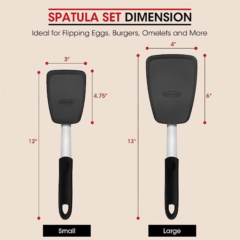 유니쿡 2팩 유연한 실리콘 주걱 코팅된 팬 및 냄비용 주걱 내열성 계란 햄버거 팬케이크에 적합