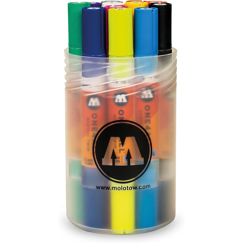 Molotow One4All 아크릴 트윈 마커 메인 키트 선 폭 1.5mm 및 4.0mm 영구 마커 12개 팩