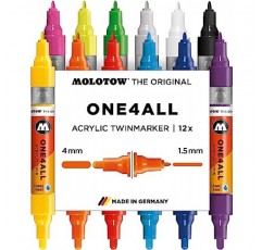 Molotow One4All 아크릴 트윈 마커 메인 키트 선 폭 1.5mm 및 4.0mm 영구 마커 12개 팩