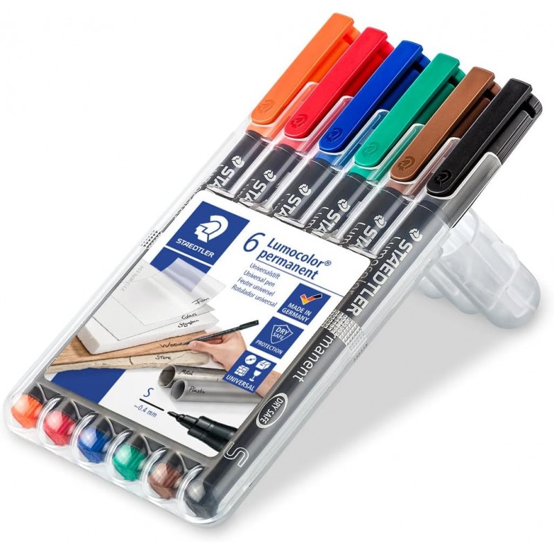 Staedtler 313 WP6 Lumocolor 범용 퍼머넌트 최고급 펜 0.4mm - 다양한 색상 6개 팩