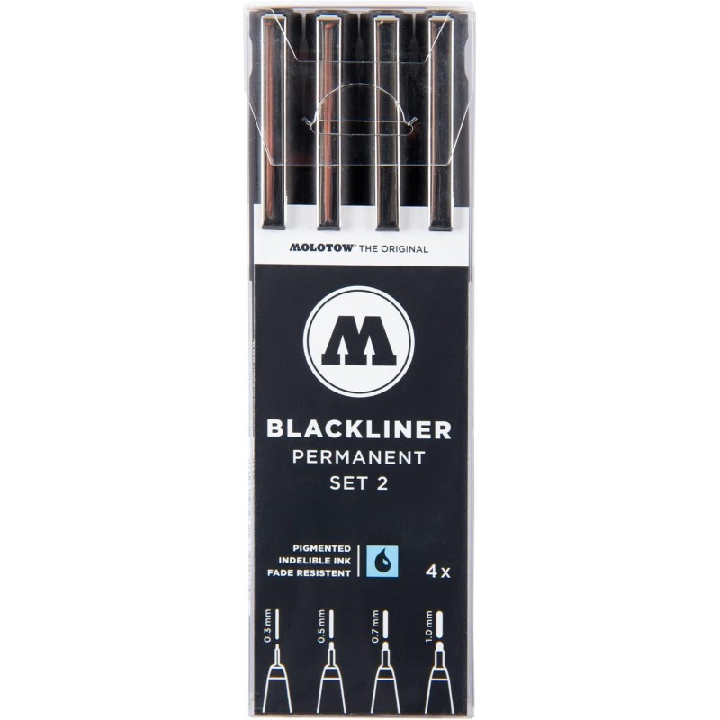 Molotow 몰로토우 블랙라이너 블랙 마커 브러쉬 - MO200486 2개 세트 선 폭 0.3mm - 1.0mm