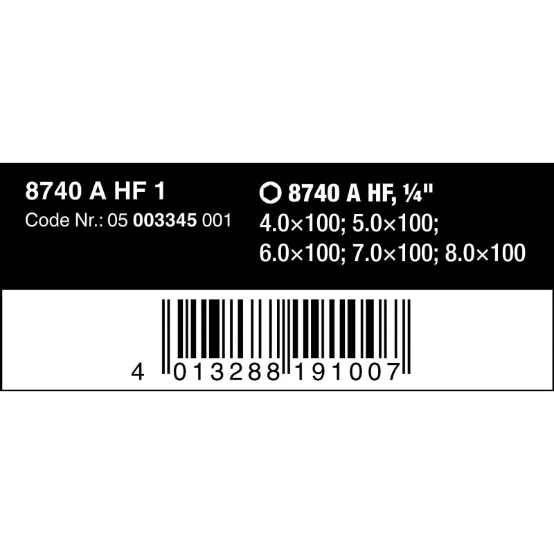 Wera 8740 A HF 1 Zyklop 비트 소켓 세트 1/4인치 드라이브 포함 5피스