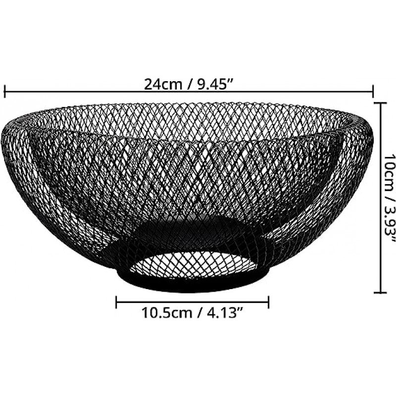 BELLE VOUS 더블 프레임 과일 그릇 검은색 과일 바구니 금속 24 cm 주방 장식용 보관 그릇