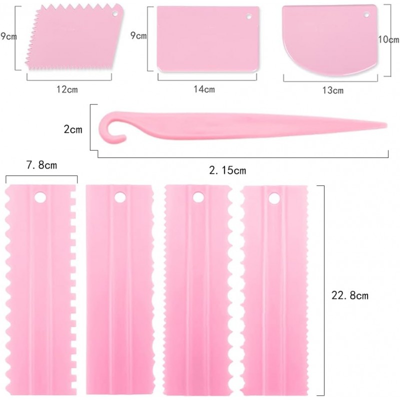 케이크 스크레이퍼 9개 팩, 조절 가능한 퐁당 스무더 케이크 장식용 빗, 반죽 스크레이퍼 카드