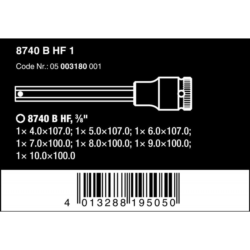 Wera 8740 B HF 1 Zyklop 비트 소켓 세트 고정 기능 3/8인치 드라이브 7개