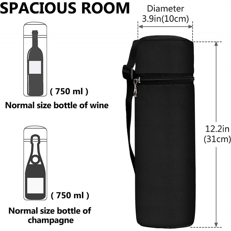 대형 쿨러 백 1.5L 와인 병 샴페인 병 홀더 피크닉 캠핑 저녁용 조절식 어깨끈 포함 블랙