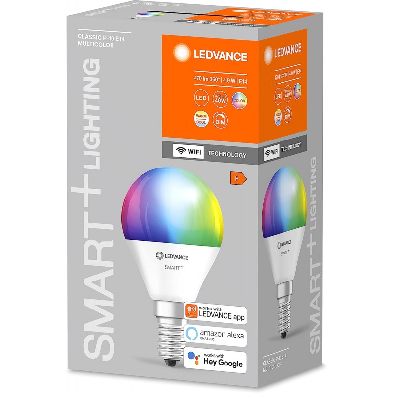 레드밴스 스마트 LED 램프  WiFi 기술이 적용된 베이스 E14 밝기, RGB 색상 조절 가능 전구 다색