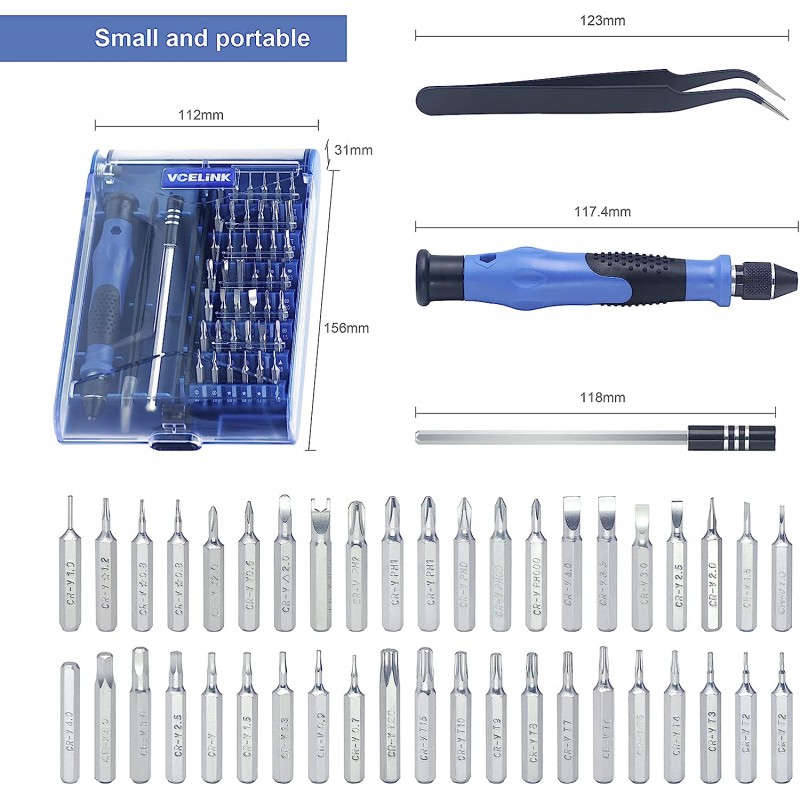 VCELINK Precision Mechanics 스크루드라이버 세트, 42비트 미니 드라이버 세트가 포함된 45 in 1
