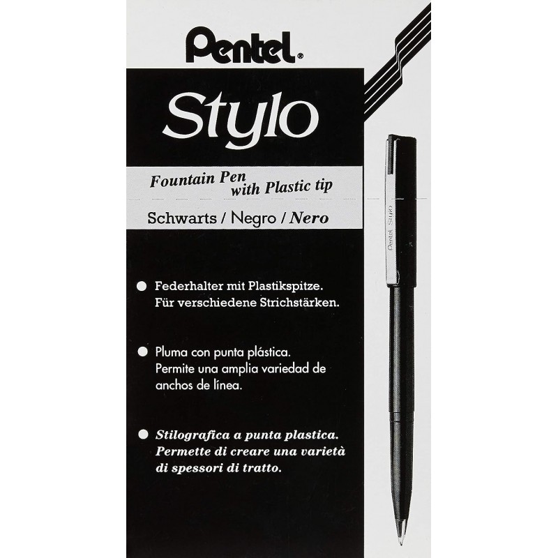 Pentel 펜텔 아트 스타일로 스케치 펜, 블랙, 12개 세트(JM20-AE)