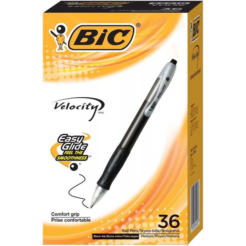 BIC Velocity 개폐식 볼펜, 미디엄 포인트(1.0mm), 블랙, 36개