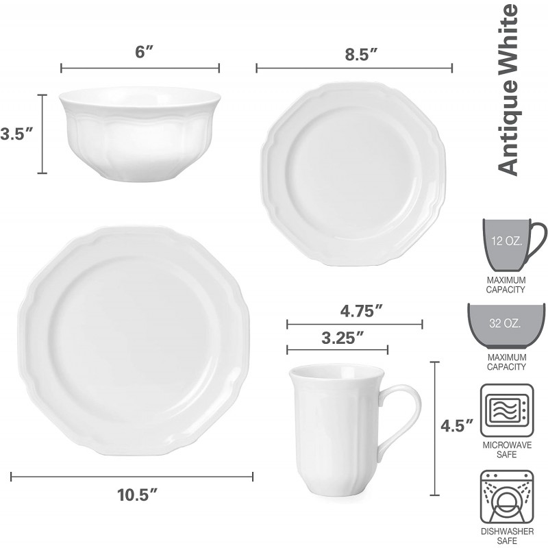 Mikasa 미카사 앤티크 화이트 16피스 ​​식기 세트, 4인 서비스