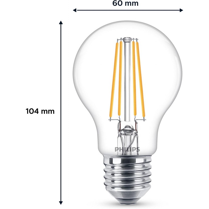 필립스 LED 클래식 E27 전구 60W 눈물방울 모양 A60 투명 웜 화이트 6개 팩